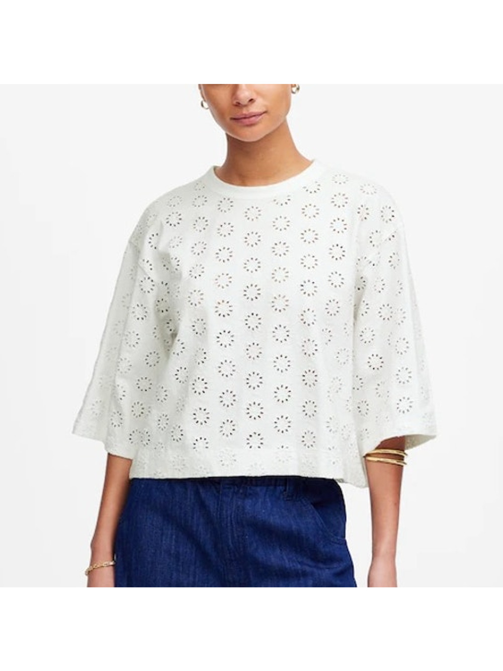 Madewell Embroidered Wide Sleeve Boxy Cotton Tee White Size XXS